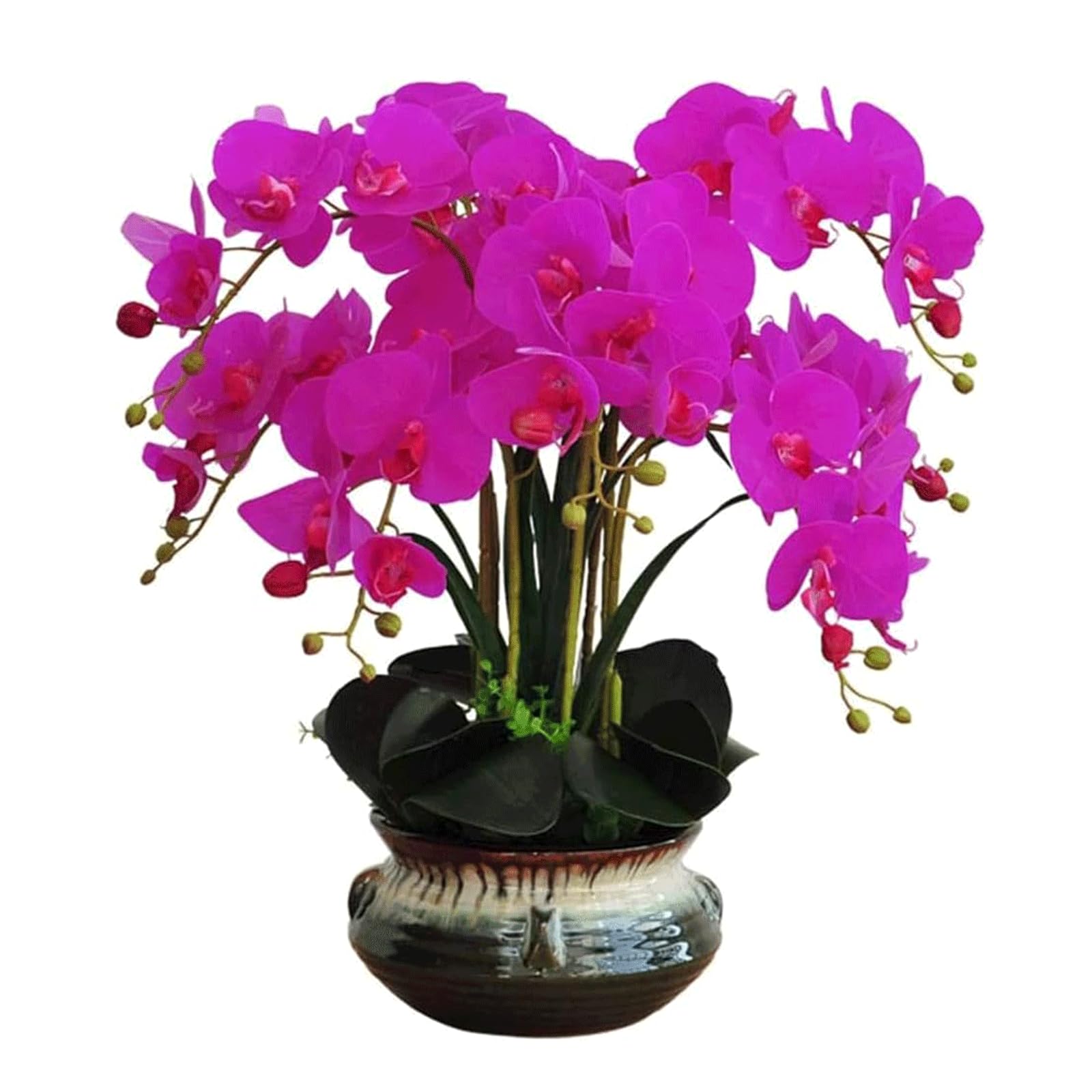 DFGHNBVC Artificial Orchid Faux Orchids 21.65In Artificial Flower Polyurethane Artificial Phalaenopsis Flowers With Ceramic Vase Artificial Orchid Very Natural.Purple
