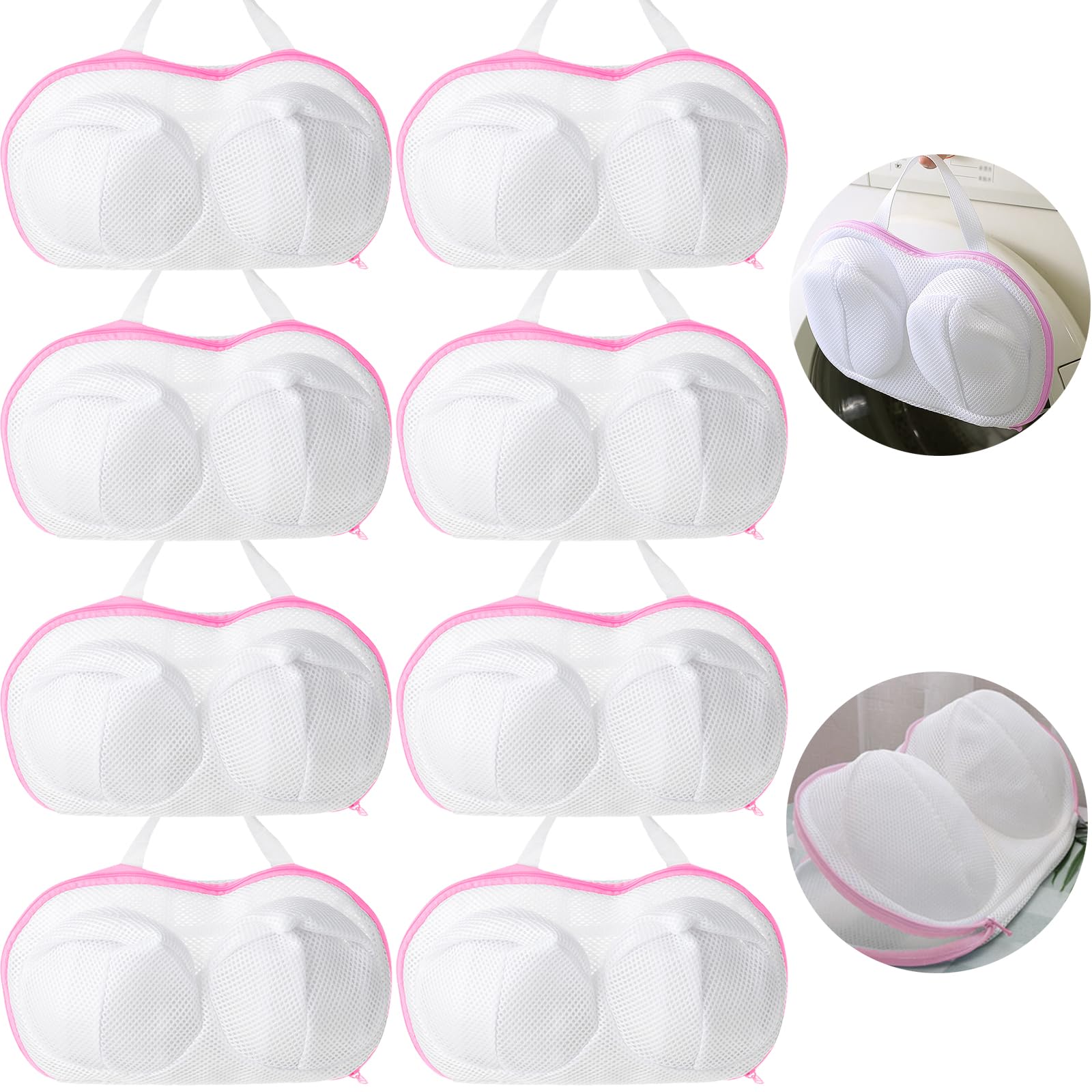 Bolsas grandes de lavado para brasier, 8 unidades, bolsa de lencería para ropa interior, bolsas de lavado con cremallera para mujer, almacenamiento de ropa sucia (grande, rosa, paquete de 8)