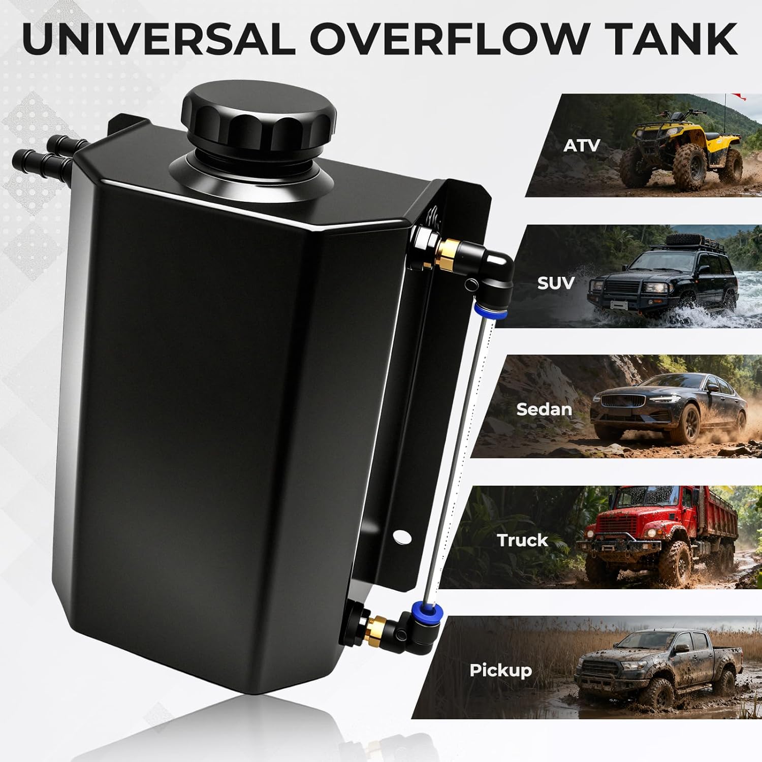 2L Aluminum Coolant Overflow Tank Universal Coolant Reservoir Expansion Tank for Car, Truck, SUV - Black