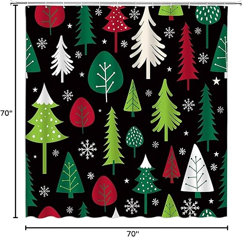 Miniatura 10 de Cortina de ducha de árbol de Navidad, color rosa, verde, estrella de árbol de Navidad, copo de nieve, feliz Navidad, rústico, invierno, vacaciones,