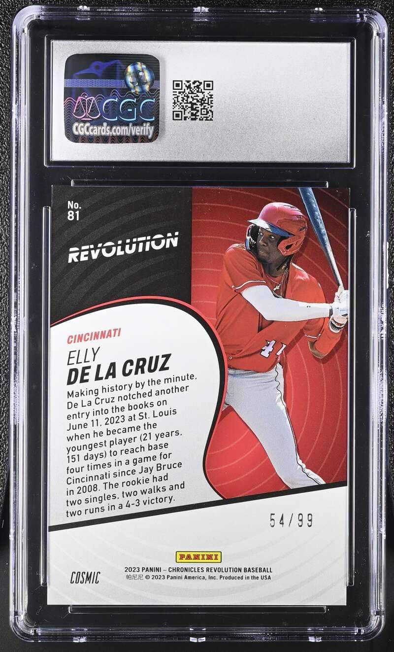 Baseball CGC 6048355005 Mint 9 2023 Panini Chronicles Revolution Cosmic 81 Elly De La Cruz RC Rookie Card Professionaly Graded Trading Card