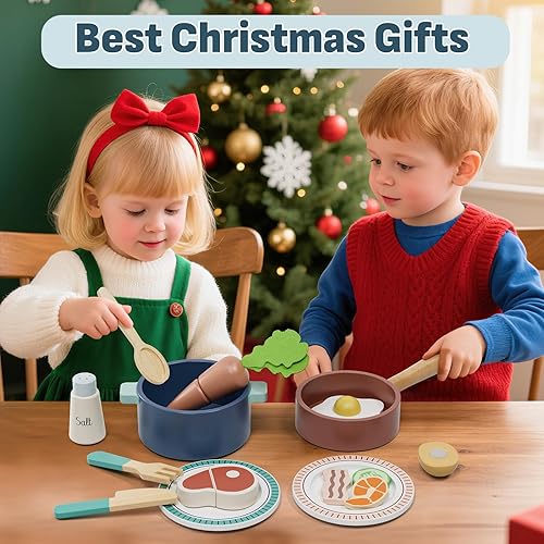 Miniatura 7 de Lehoo Castle Accesorios de cocina de madera, juegos de ollas y sartenes para niños, juegos de comida para niños, juguetes de comida Montessori para