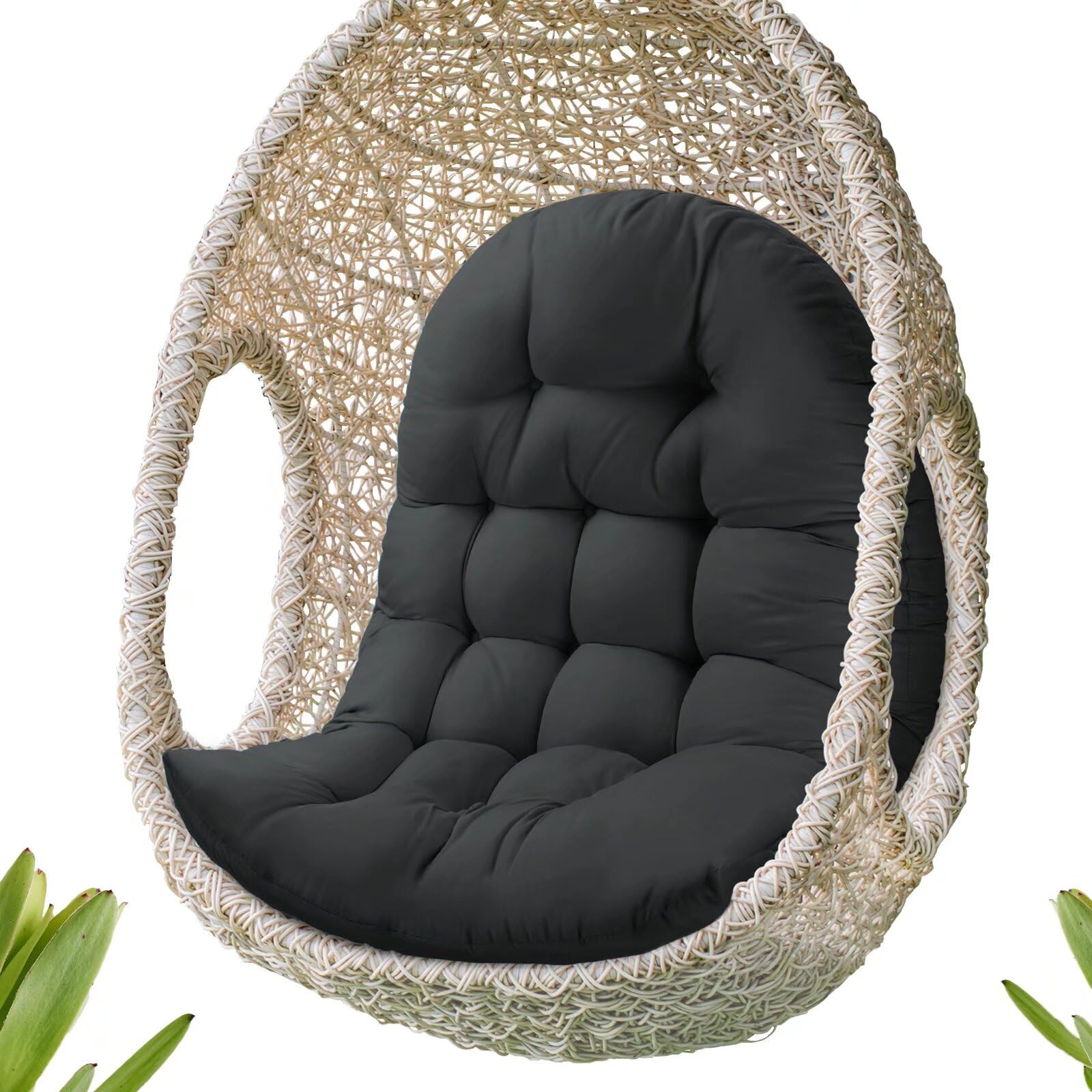 MQK Thick Egg Chair Cushion Replacement, Button Tufted Outdoor Swing Chair Cushion with High Elasticity PP Cotton and Skin-Friendly Fabric, Hanging