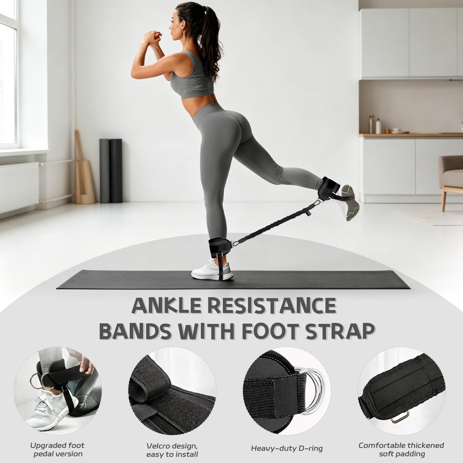 Kit Elastici Fitness,Elastico per Esercizi con Pedale,Sit-Up Attrezzo per Addominali, Cavigliere Palestra, Elastici Palestra a Forma di 8, Attrezzi Palestra Casa per Allenamento Completo e di Forza