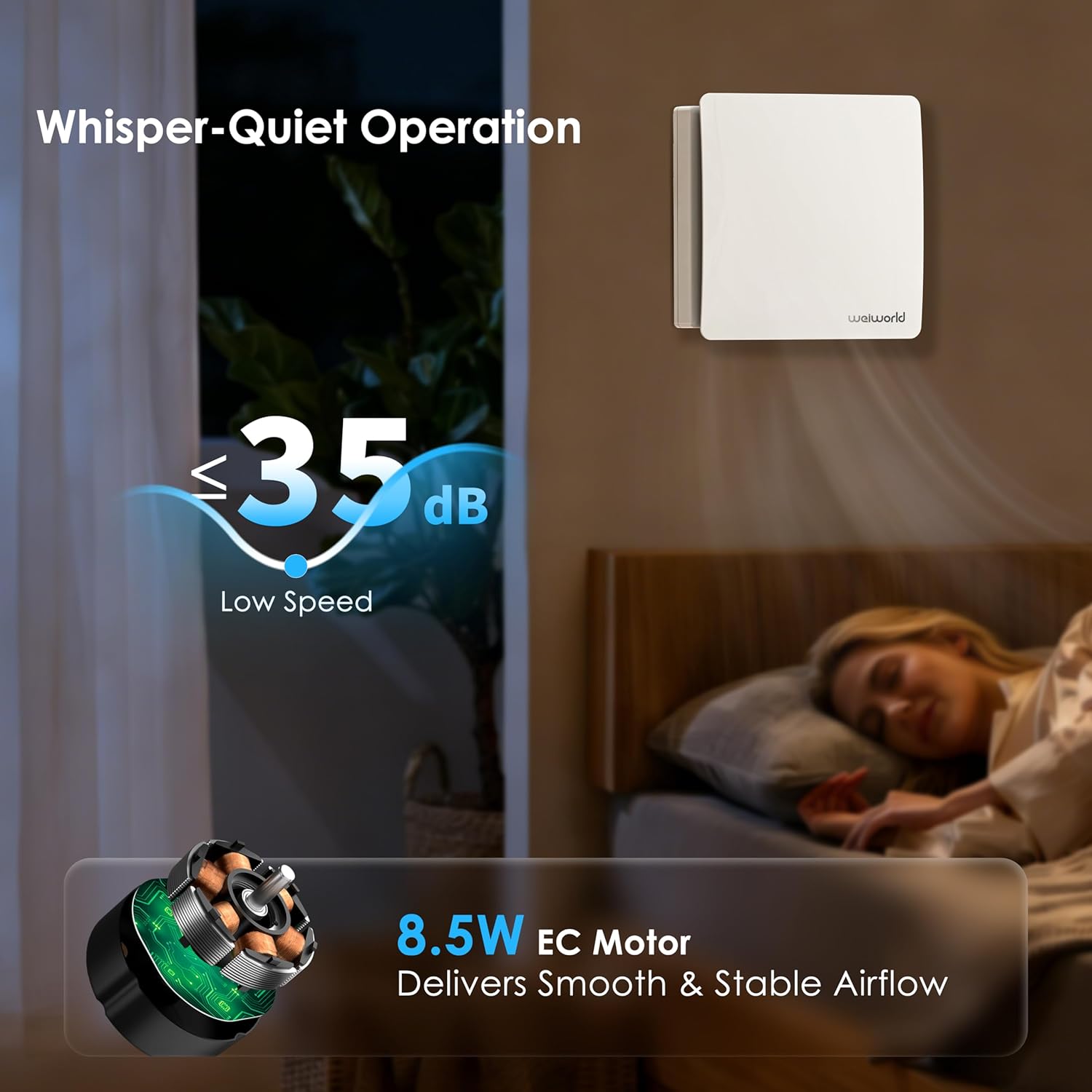 Through Wall HEPA Ventilation Fan with WiFi & Remote Control, Ultra Quiet EC Motor Wall Vent, Fresh Air Intake & Air Exchange System for Bedroom, Home Office, Attic