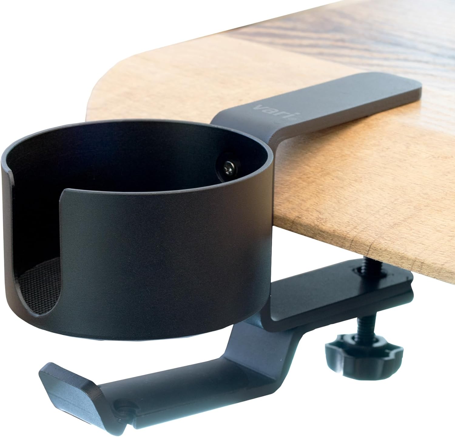 Vari Cup Holder with Bag and Backpack Hook - Home or Office Desk Accessory - Fits Water Bottles, Tumblers, Cups, and Mugs - Durable and Sturdy Clamp Design