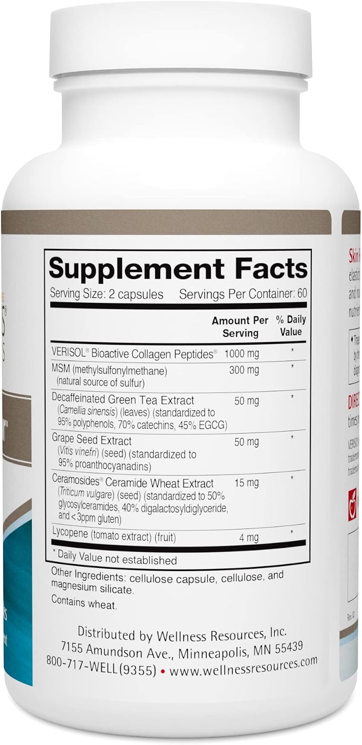 Skin Rejuvenator with Verisol Collagen, Ceramides, MSM, Lycopene, GSE, Green Tea (120 Capsules)