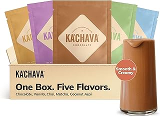 Ka'Chava Mezcla de batido nutricional todo en uno, paquete de muestra de 5 sabores, 5 porciones, más de 85 superalimentos y nutrientes, reemplazo de comidas, bebida de proteína en polvo de superalimentos a base de plantas verdes, enzimas digestivas y probióticos, lácteos veganos sin gluten