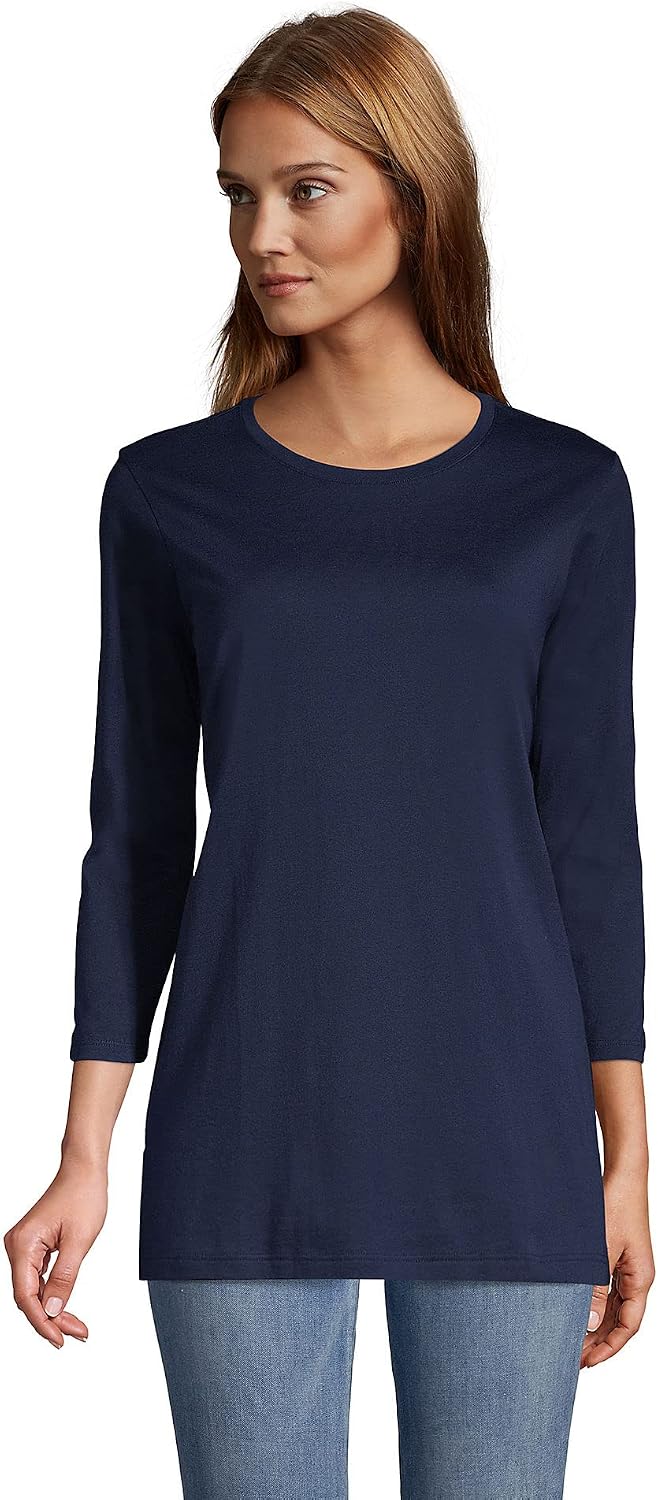 Lands' End Women's 3/4 Sleeve Supima Cotton Crewneck Tunic