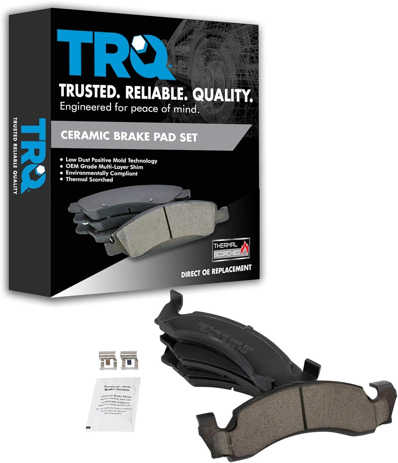 TRQ Front Ceramic Brake Pad Set Compatible with 1987-1993 Ford Bronco 1987-1993 E-150 Econoline 1987-1993 E-150 Econoline Club Wagon 1986-1993 F-150