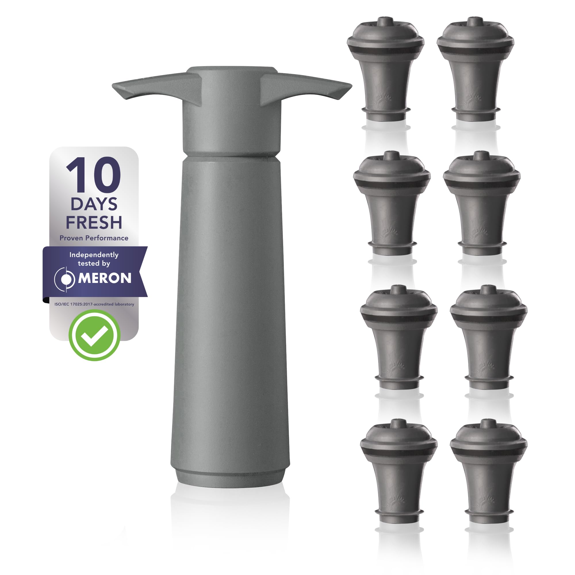 Vacu Vin Original Wine Pump - 8 Vacuum Wine Stoppers - Wine Saver - Gray