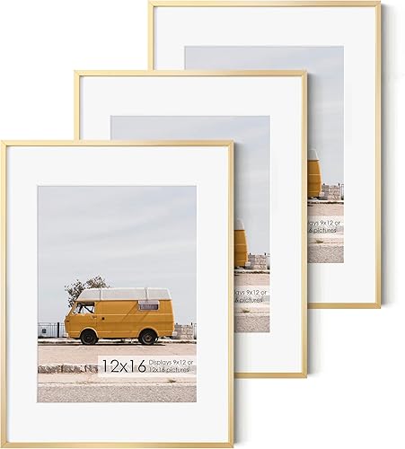 Miniatura 614 de Fun Memories Portarretratos de metal de 16 x 20 pulgadas con paspartú de 11 x 14 pulgadas, acabado de aluminio cepillado, parte delantera de vidrio