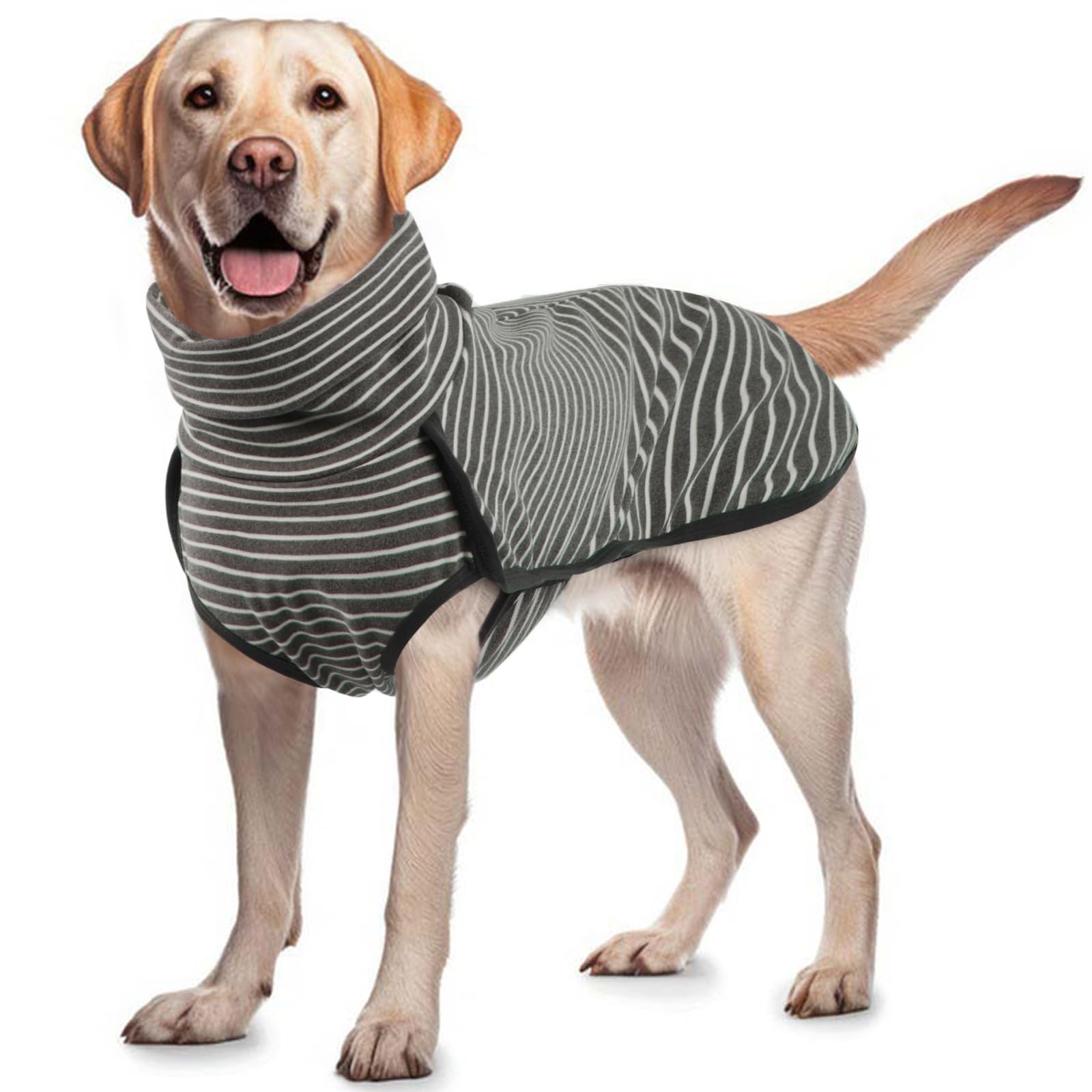 ROZKITCH Dog Winter Coat Soft Pullover Pajamas, Stripe Pet Windproof Warm Cold Weather Jacket Vest Cozy Jumpsuit Apparel Outfit Clothes for Walking