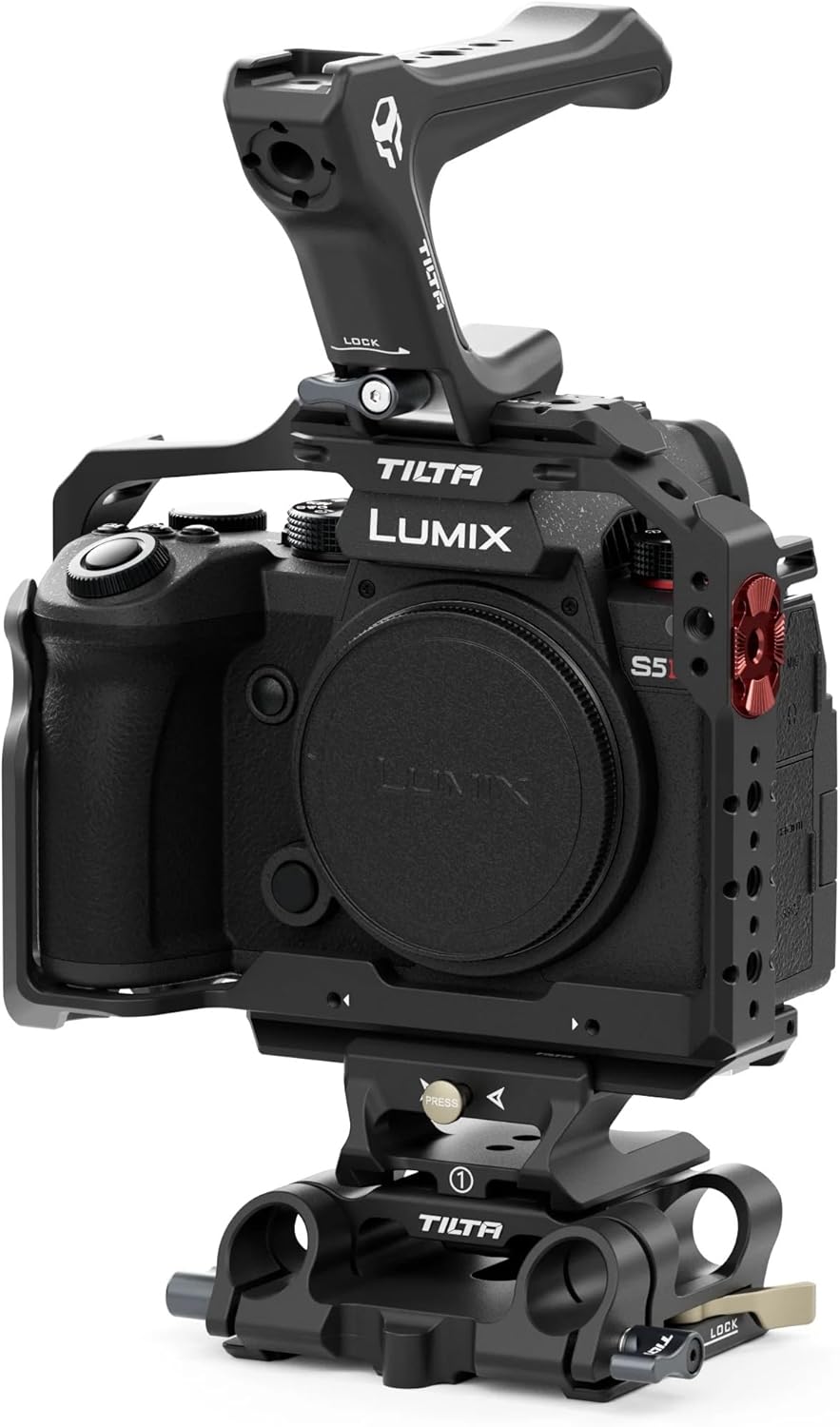 Tilta Camera Cage Compatible with Panasonic S5 II/IIX/G8 II Basic Kit - Black, Cold Shoe and 1/4"-20 Threads with Locating Pins | TA-T50-A-B