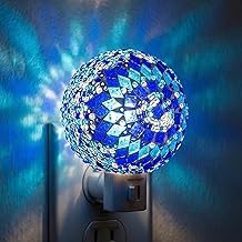 Baquler Turkish Night Light Plug in Wall - Moroccan Stained Glass Globe Lamp Bohemian Bedroom Decor Ambient Warm Light for Living Room Hallway Unique Gift for Women(Blue)