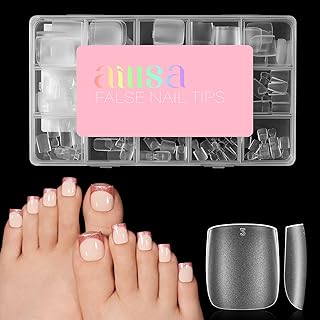 AILLSA Extra Wide Sharp Square Toe Nail Tips, 15 Sizes 150Pcs Pre-etched Double Matte Toe Nail Press On Clear Acrylic, Full Cover Fake Toenails for Big Toe Extensions Home DIY