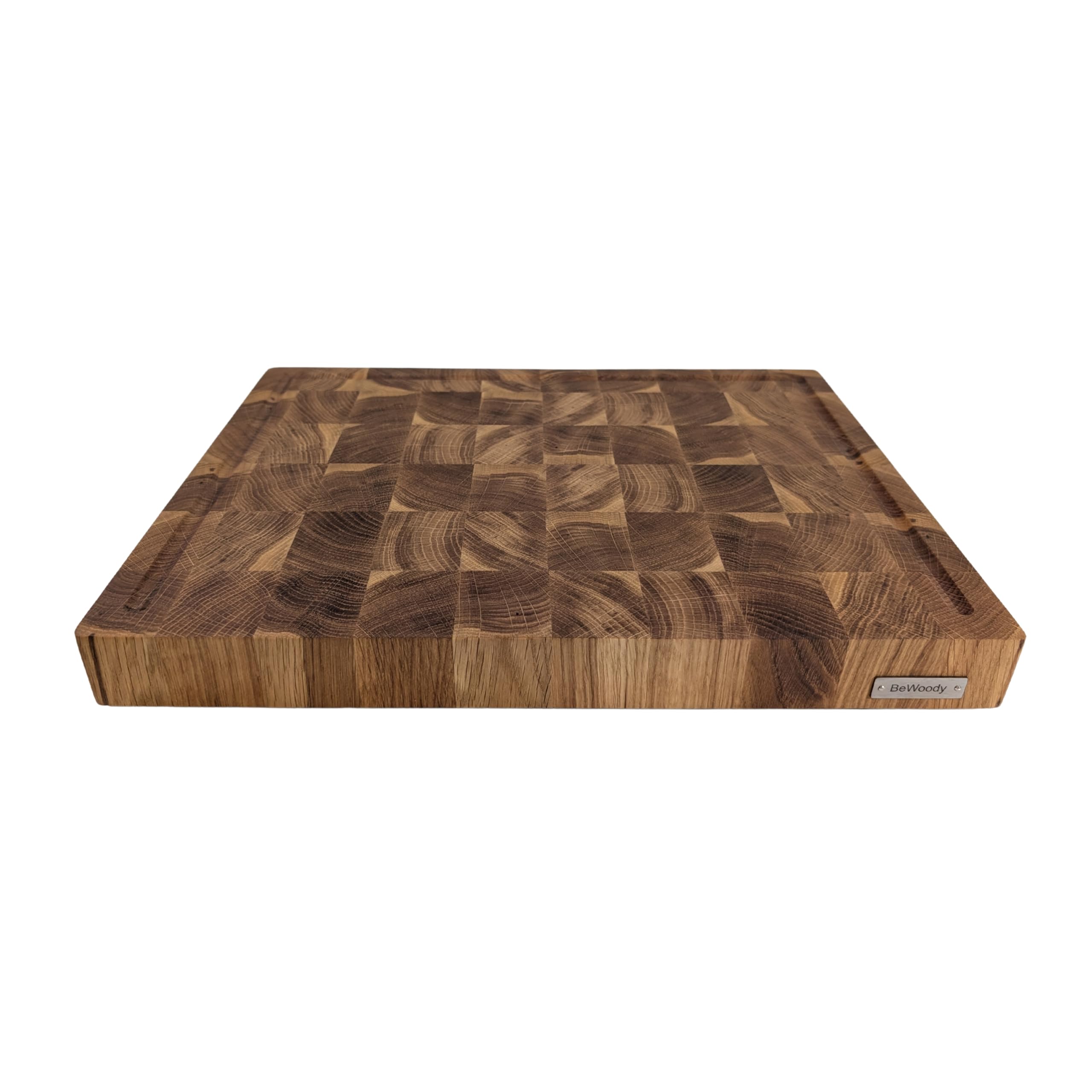 Premium Hackbrett Stirnholz Schneidebrett Eiche – Hackblock 40x30x4 cm – Großes Holzbrett mit Saftrille & rutschfesten Füßen – Tranchierbrett für Küche & Fleisch