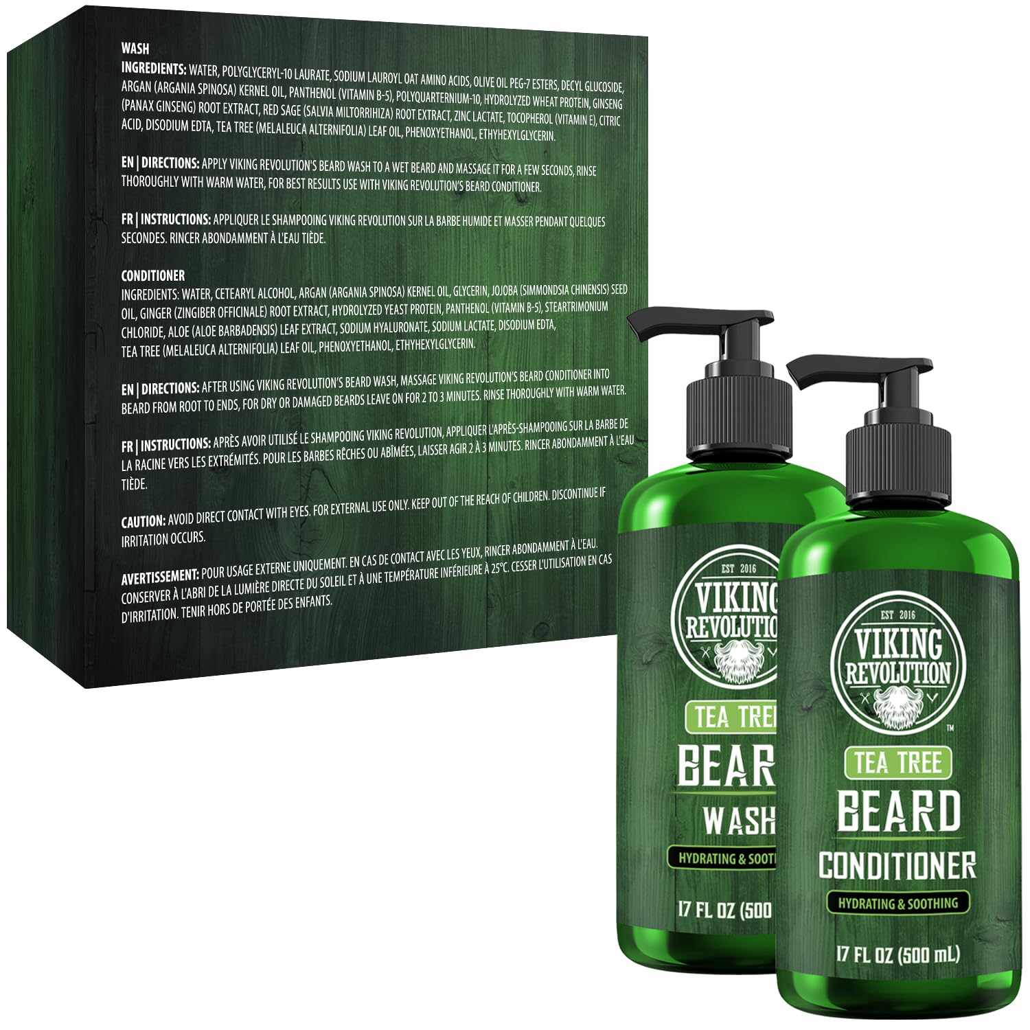 Viking Revolution Tea Tree Oil Beard Wash and Beard Conditioner For Men - Natural Beard Softener Set with Argan Oil, Vitamin E and Ginseng - Beard Shampoo and Conditioner Set (17 Oz)