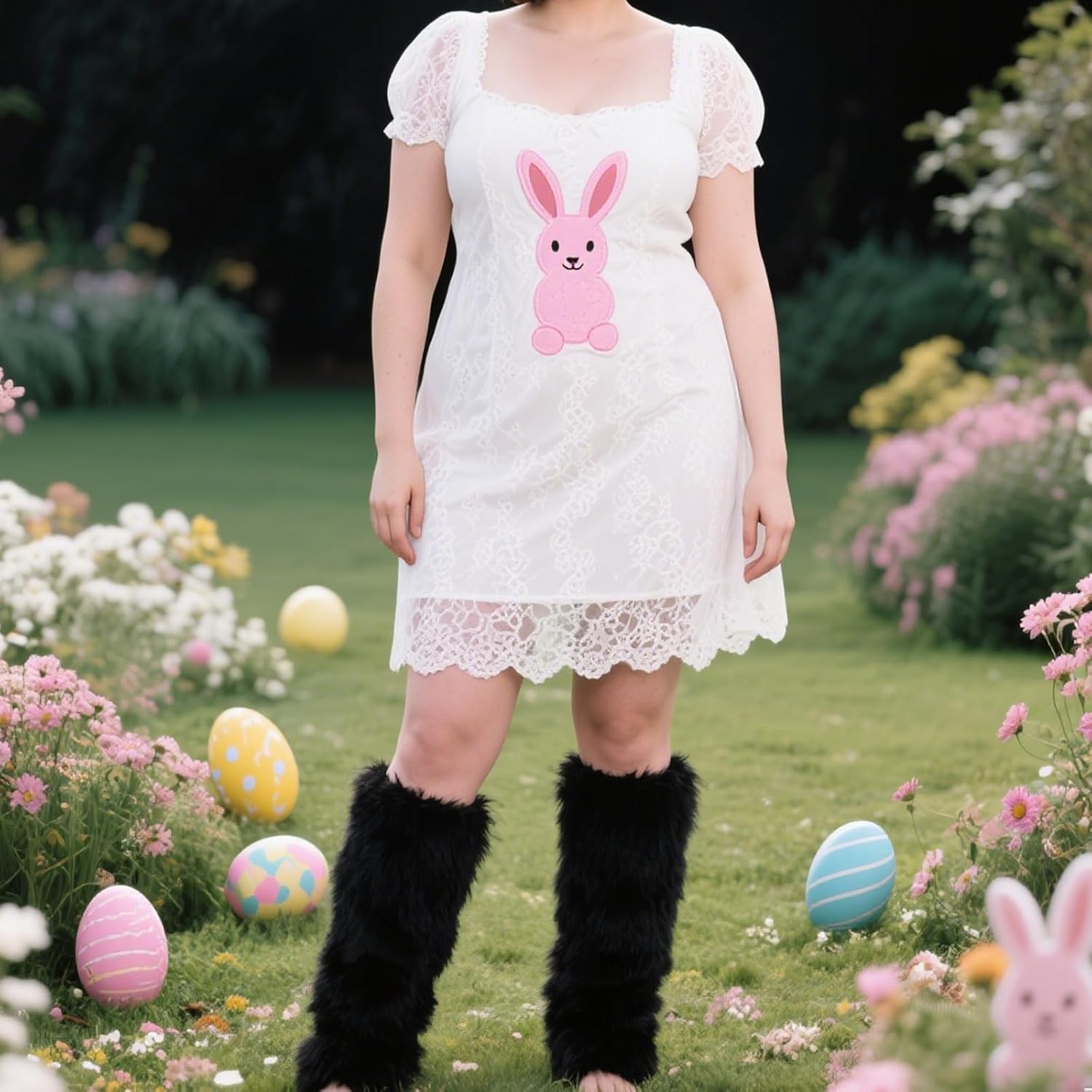 XEPST Faux Fur Fuzzy Leg Warmers Furry Boot Covers for Women, Warm Fluffy Leg Warmer for Party Costumes, Large & Plus Size (black, Plus Size) - Image 4