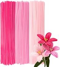 300 Pieces Pink Chenille Wire for Crafts, 30 cm Long and 8 mm Thick, Multi-coloured Pipe Cure Set, 3 Colours for DIY Flowers and Festive Decoration (Gradient Pink)