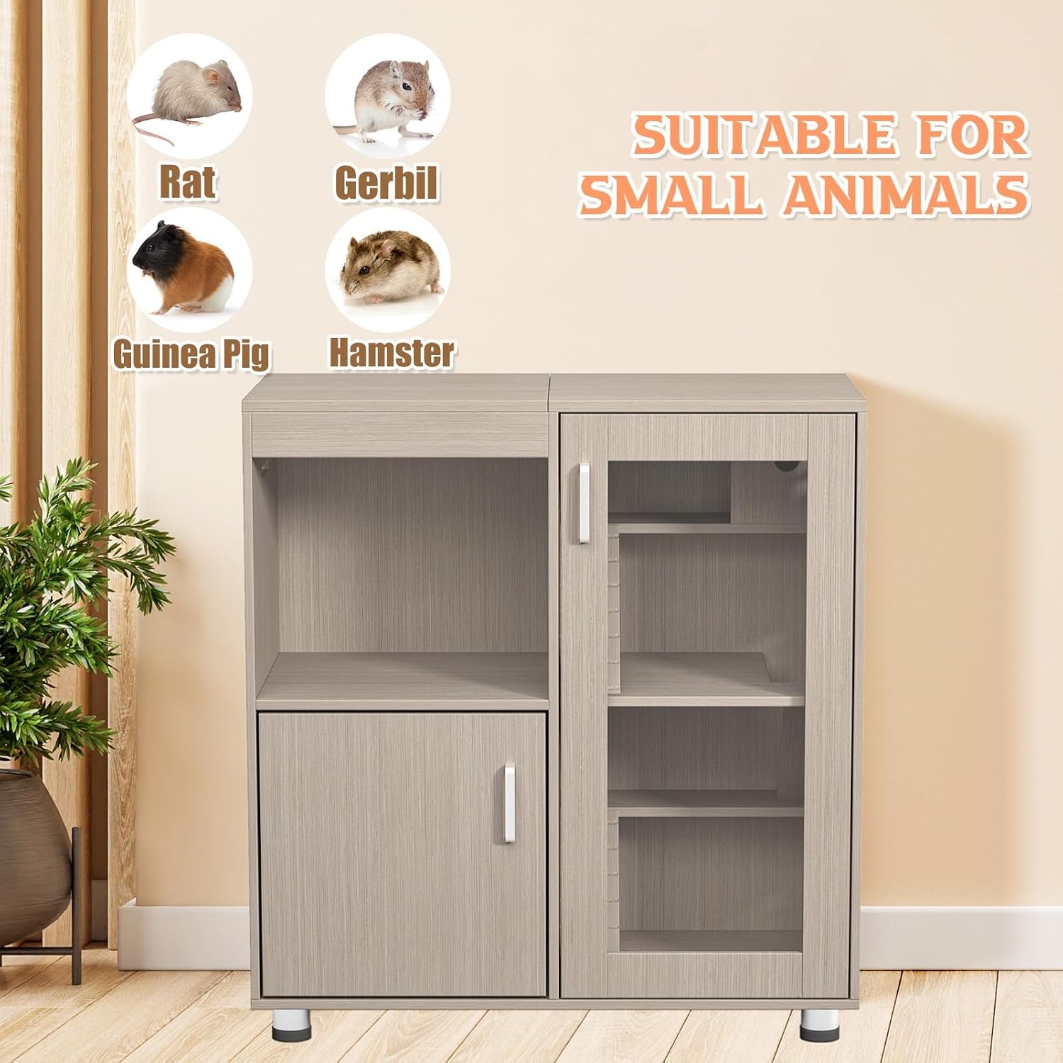 Guinea Pig Cages Wooden Hamster Cage with Storage Cabinet Small Animal Cage Ferret Cage Openable Top Acrylic Windows Small Animal Habitat Pet House Suitable for Hamsters Ferrets Rabbits