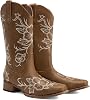 DREAM PAIRS Botas vaqueras para mujer con punta cuadrada, bordadas, de media caña, tacón bajo y grueso para festivales de música country, fiestas temáticas y conciertos 5