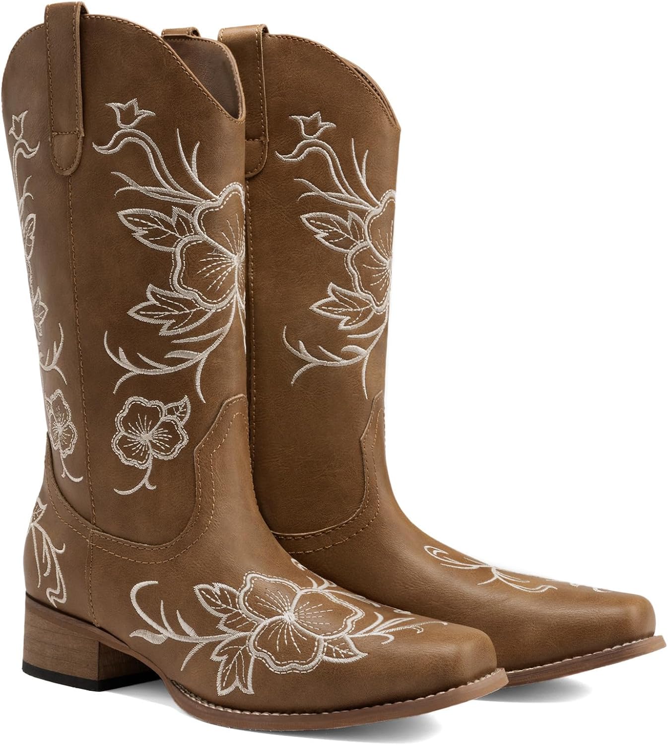 DREAM PAIRS Women's Western Cowboy Boots Square Toe Embroidered Mid Calf Boots Western Chunky Low Heel for Country Music Festivals Theme Party and Concert - Image 5