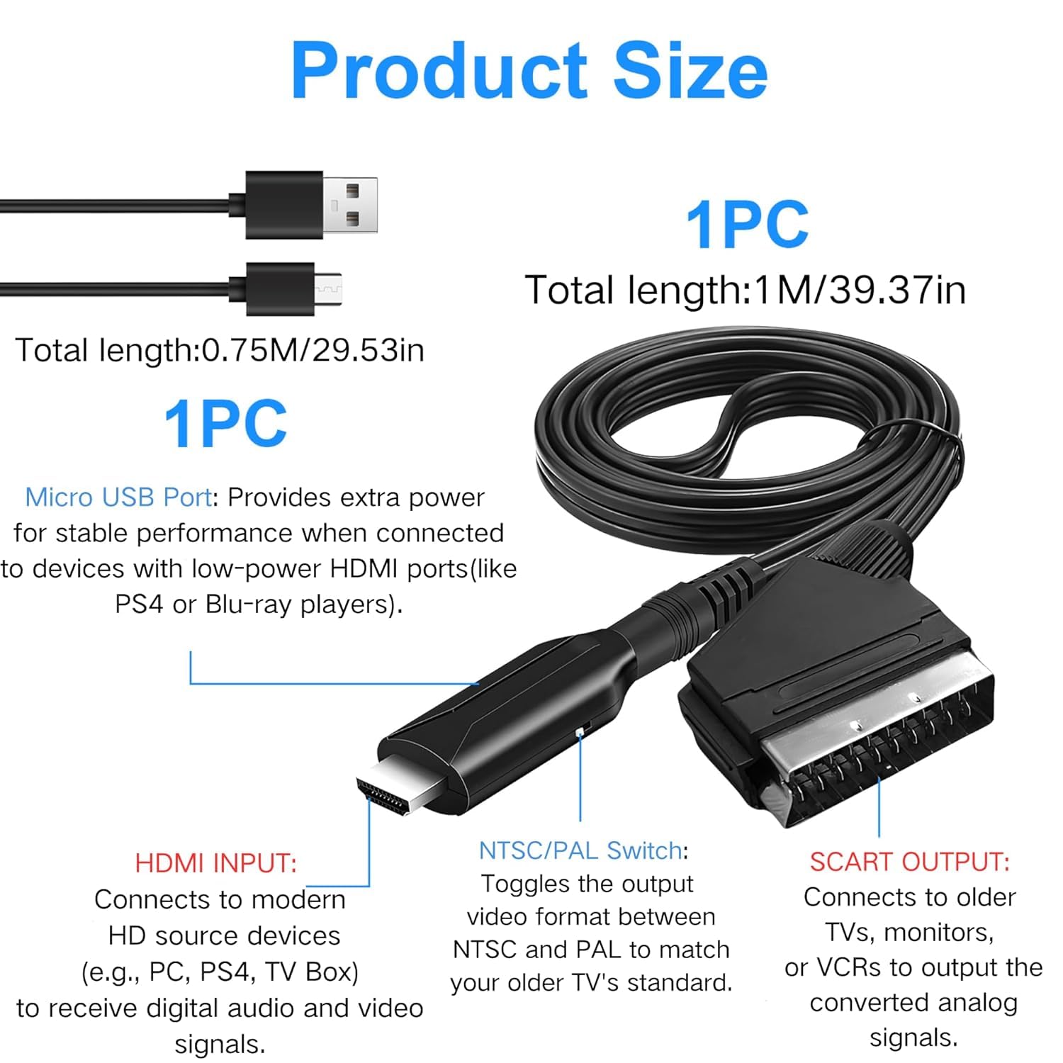 Convertitore HDMI a Scart Audio Video HD 1080p NTSC/PAL Uscita Composita