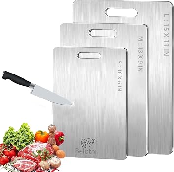 Stainless Steel Cutting Board Set of 3,Non Toxic Cutting Boards for Kitchen | Metal Cutting Board Dishwasher Safe and Hygienic Heavy Duty Chopping Board for Meat Vegetable Fruit15"x 11",13"x 9",10"x 6"