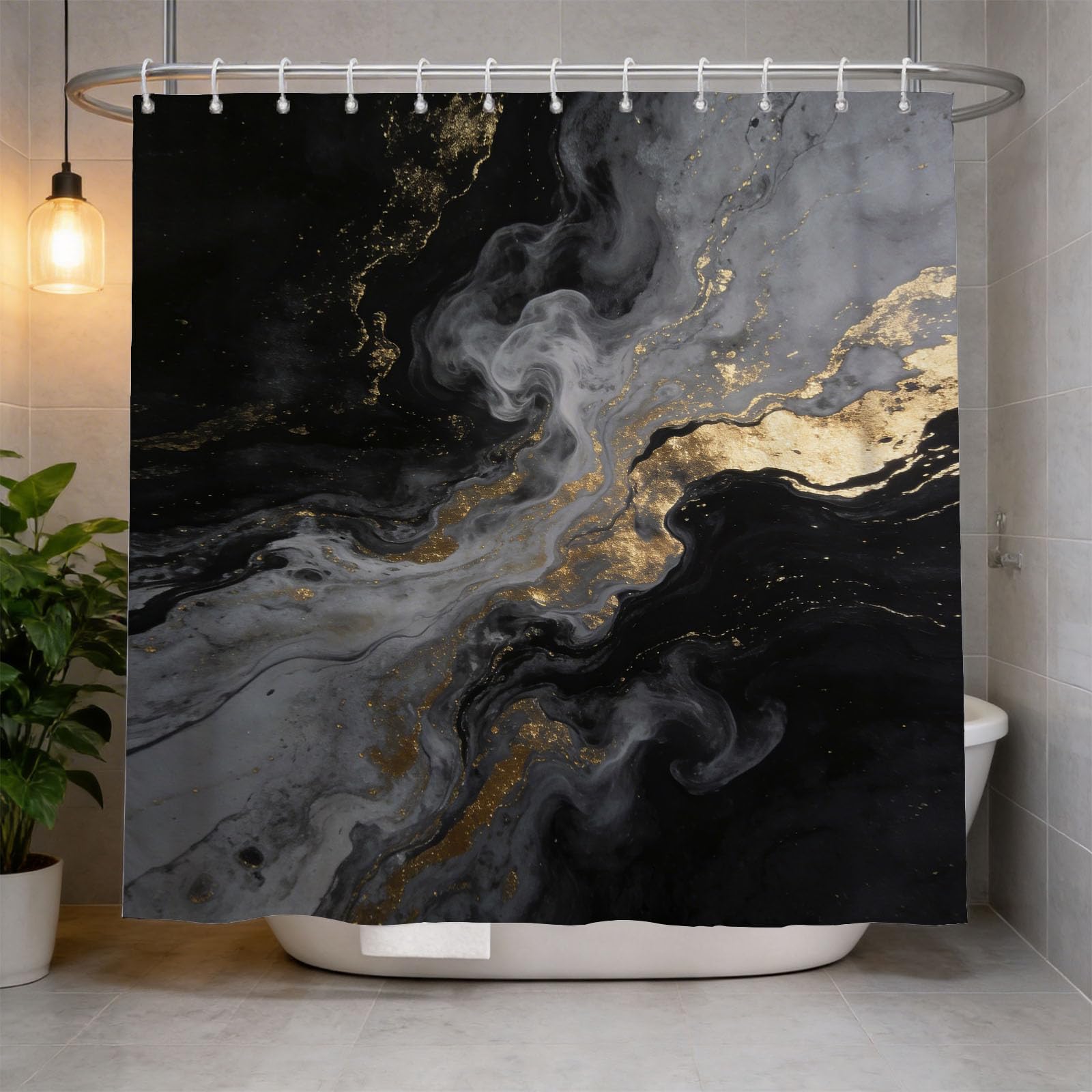 Hongduo 3D Marble Shower Curtain for Stalls Bathtubs Abstract Art Bathroom Decor Shower Curtain Set Polyester Fabric Waterproof 120x180cm/48X71 Inch with Hooks