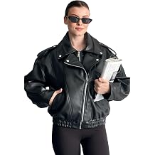 Kadın Oversize Deri Bomber Ceket - Yeni Sezon Premium Biker Deri Mont