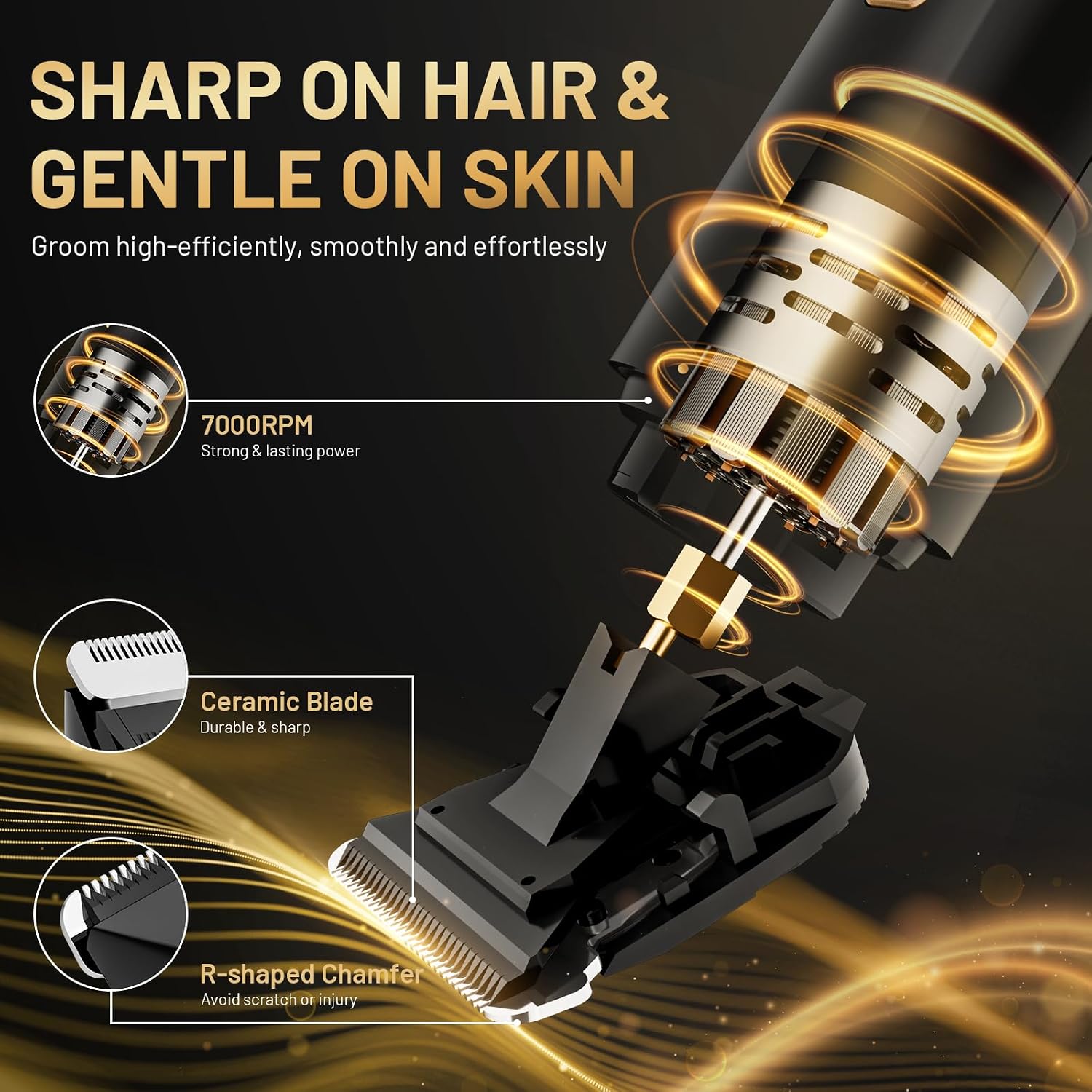 Electric Razor for Men, IPX7 Waterproof Versatile Shaver for Temple, Groin, Nose, Ear Hairs, Beard, Body Hair Trimmer for Men, Painless Grooming Kit with 2 Replaceable Ceramic... - Image 7