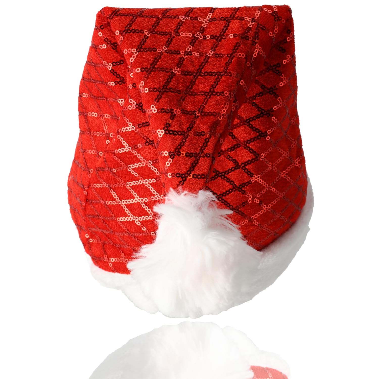 Chapeaux de Noël Adultes et Enfants, Taille de la Tête 54-56, Bonnets à Paillettes pour Les Vacances de Noël Nouvel An, 12 Pièces, Rouge