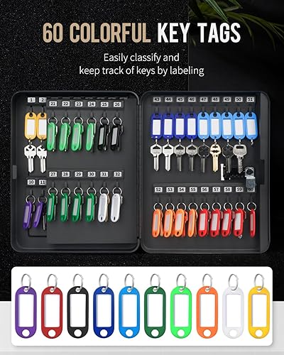 Miniatura 6 de Uniclife Gabinete de llaves de 60 posiciones con cerradura de combinación reiniciable, caja de almacenamiento de seguridad digital negra