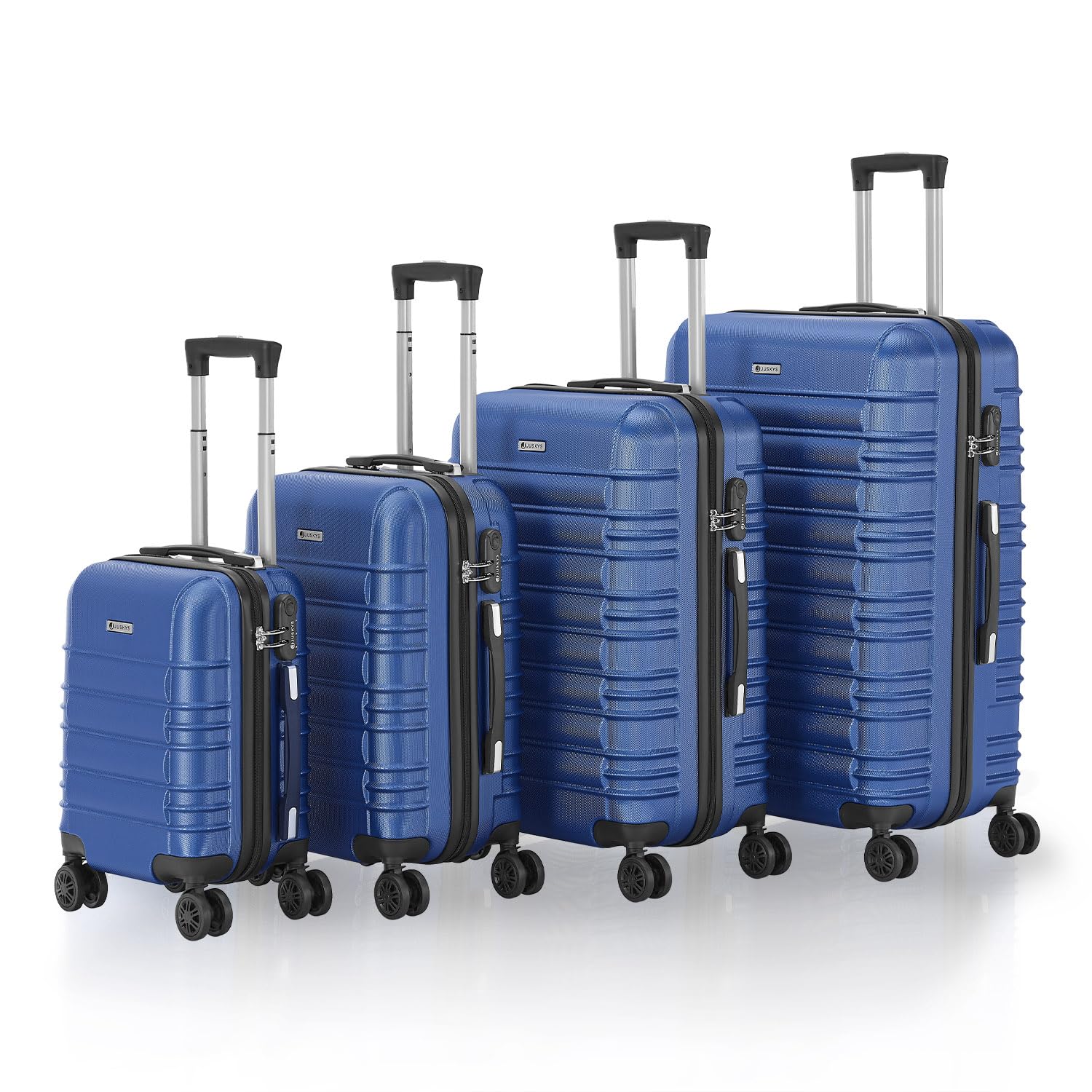 Juskys® Hartschale Kofferset Reisekoffer 4 teilig - Zahlenschloss, geräuscharme 360° Rollen groß, Teleskopgriff, leicht - Koffer in Blau