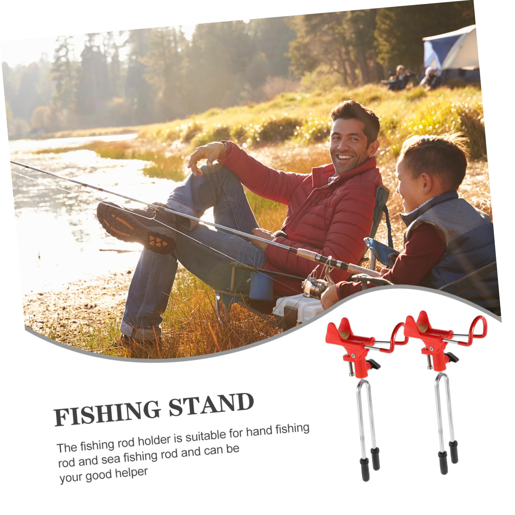 Support de Canne à Pêche de Sol 2 Pièces, Métal Nylon, Rouge