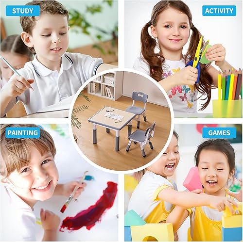 Miniatura 4 de UNICOO - Juego de mesa y sillas de estudio de tres piezas para niños de 23 x 23 pulgadas, escritorio artístico de plástico para niños de altura