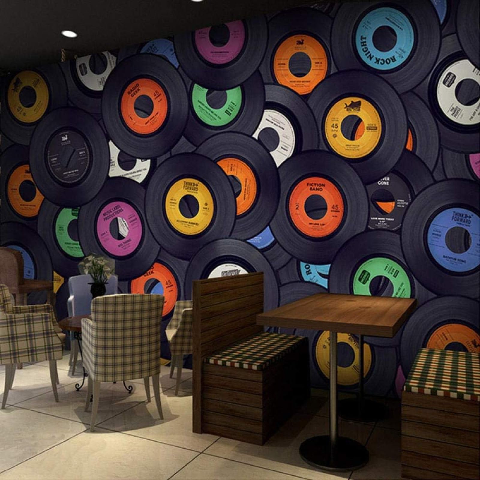 Individualidad Negro Colorido Música Cd Álbum Papel Pintado 3D Seda Texturizada Primera Calidad Neutros Material Ideal Para SalóN Dormitorio-430cm×300cm