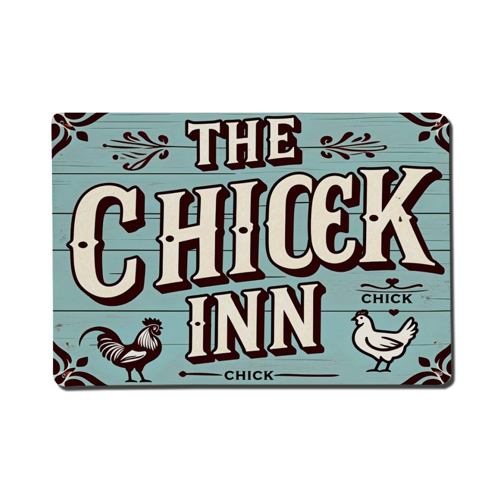 The Chick Inn Sign With Rooster And Hen Tin Sign Vintage Metal Poster, Home Bar Garage Man Cave Cafe Indoor & Outdoor Wall Decoration 8x12Inches