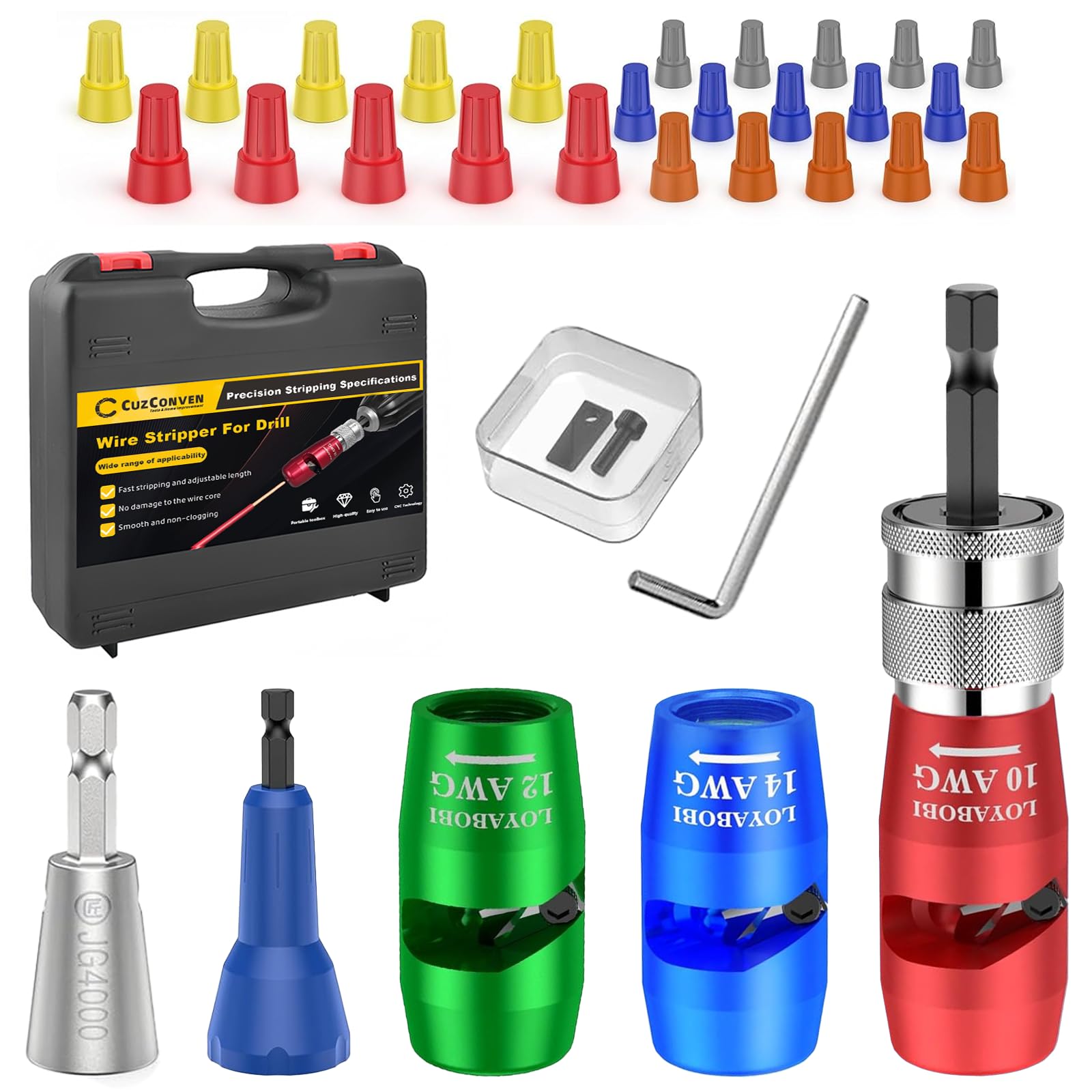 CuzConven Wire Stripping for Drill,Wire Twister Tool for Drill,Multi-Spec 10/12/14 AWG,Efficient Wire Stripper and Wire Twister,Professional