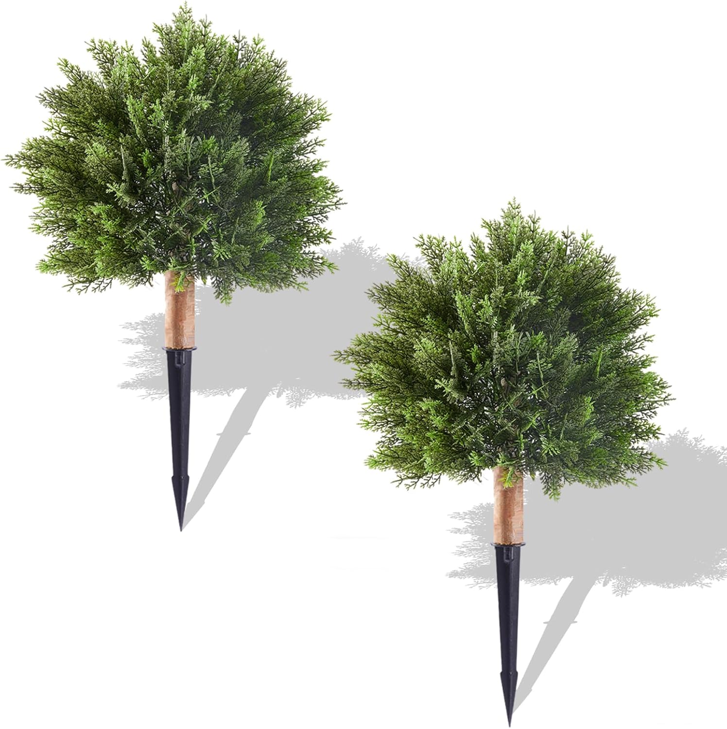 24.8" Artificial Cedar Topiary Ball Trees Set, 2 Pack Faux Cypress Plants UV Resistant Pine Shrubs Fake Bushes for Outdoor Indoor Front Porch Garden