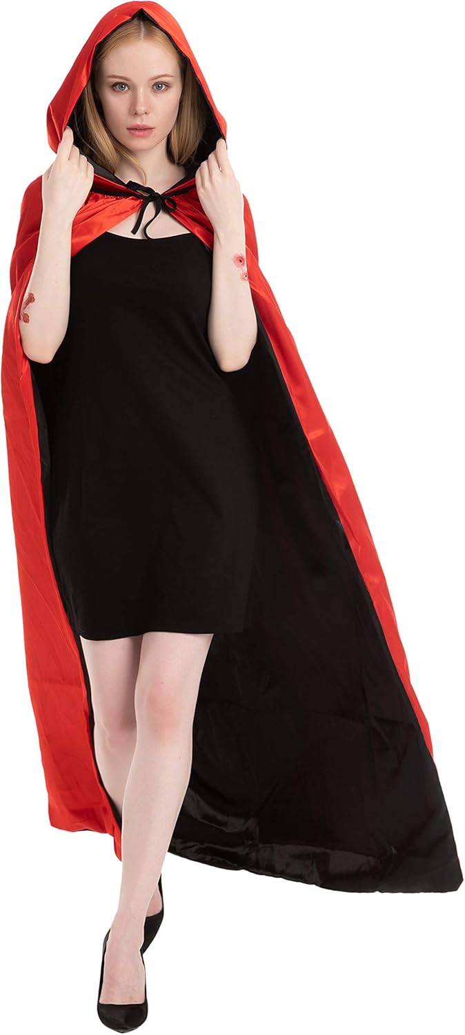 JOYIN Halloween Vampire Cape with Hood Accessory Set, Vampire with Hood Costume, Reversible Hooded Cape Cloak and Tattoo Scar for Adult Unisex for Transylvania Dracula Theme Party Broadway Costume - Image 5
