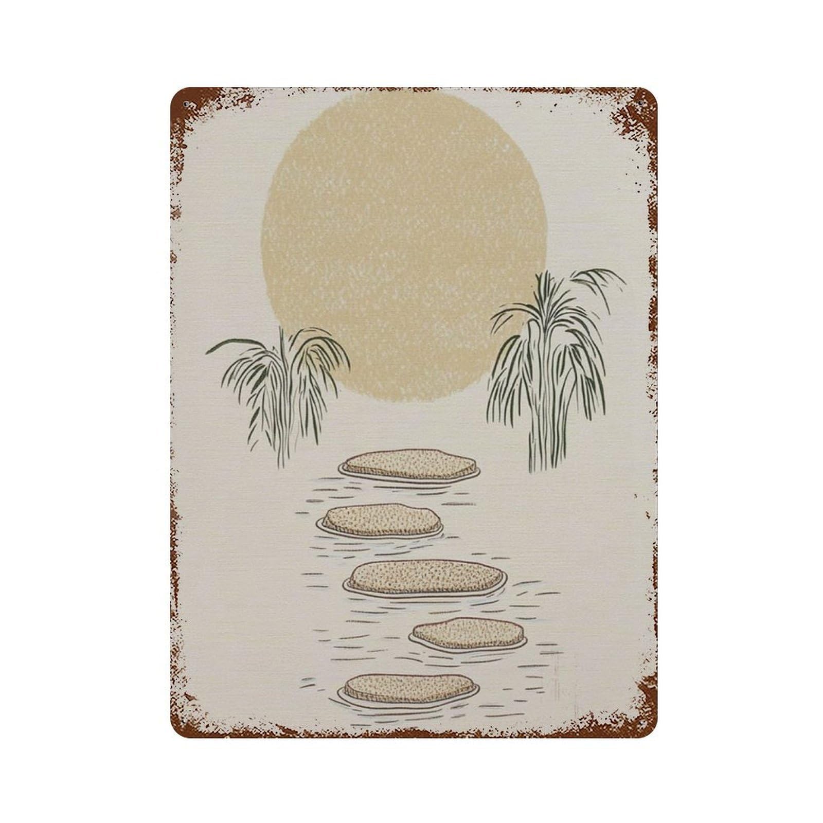 xiaoxiaoshen Minimal Zen Stepping Stones Neutral Landscape Calm Nature Wall Decor Art Metal Tin Poster Modern Home Decor Art Home Bar Shop Decorations Vintage Sign 40x30cm