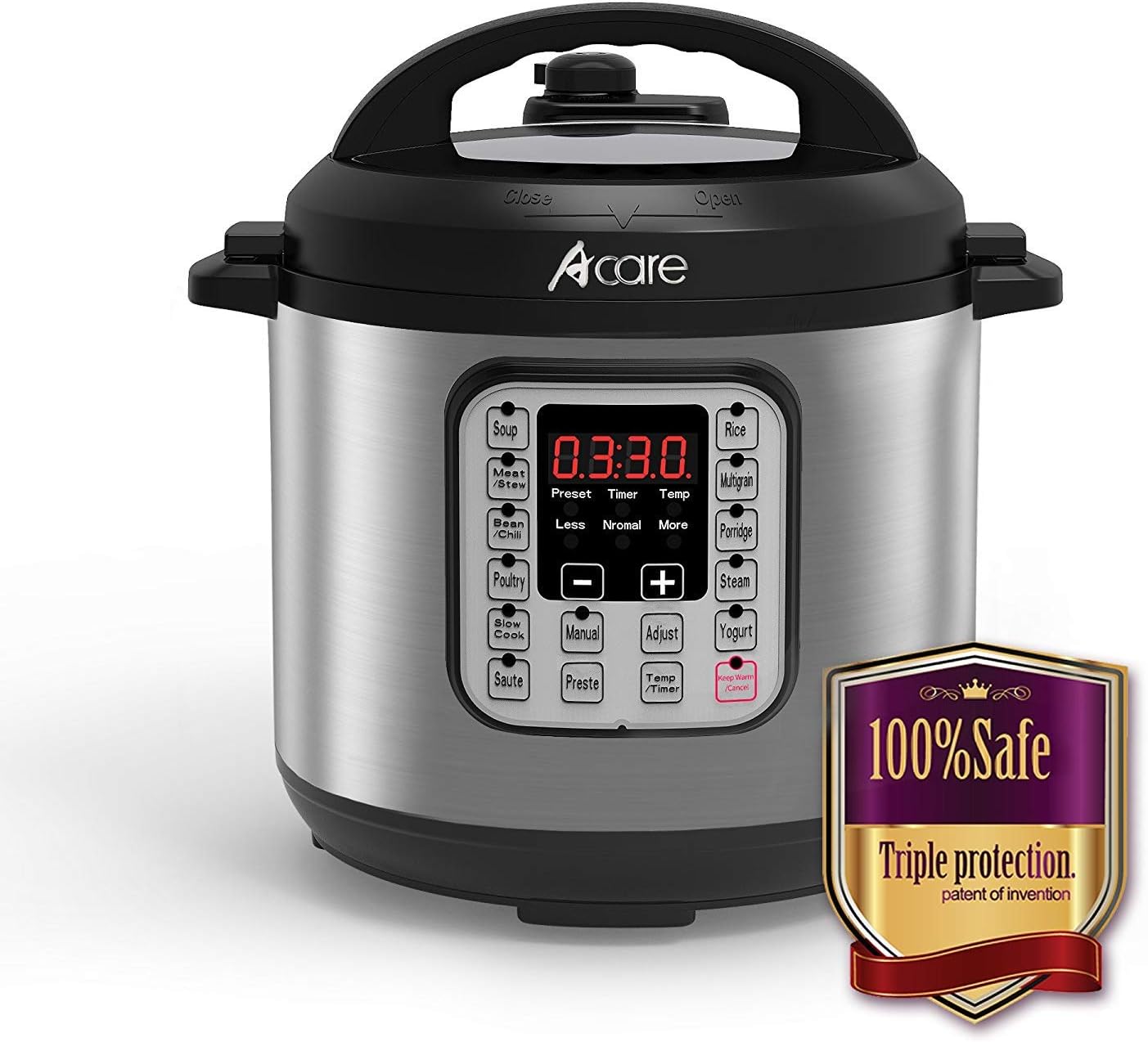 Acare 6 Qt 7-in-1 Programmable Pressure Cooker,6 Quart/6L Stainless Steel Multi-Use Cooker,1000W,Slow Cooker,Rice Cooker,Stew,Steamer,Sauté,Yogurt Maker and Warmer