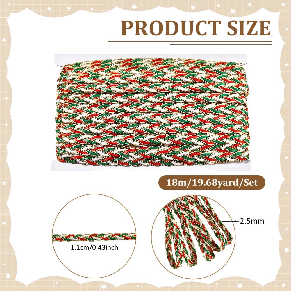 PH PandaHall 19.7 Yards Gimp Braid Trim, Red Green White Decorative Webbing Woven Braid Trim for Clothes Making Sewing DIY Crafts Curtain Chair Furniture Home Decoration, 0.43" Wide