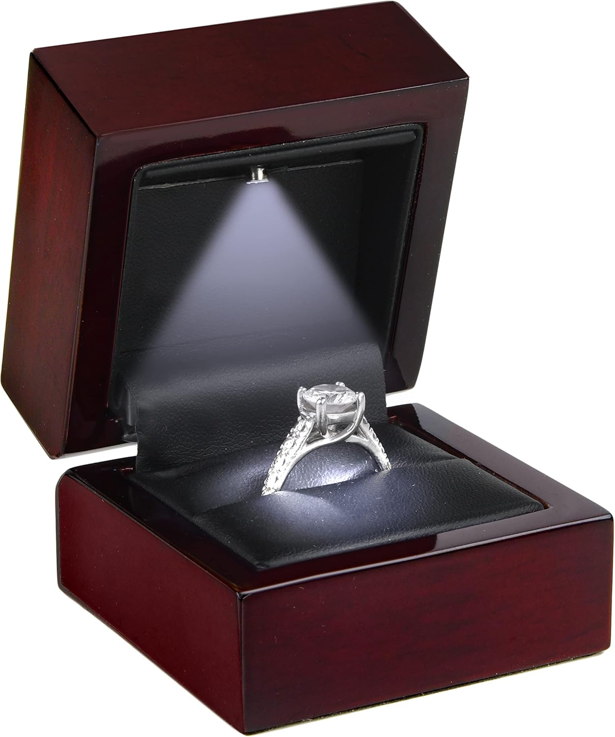 Allure Luxury Ring Box With LED Light, Authentic Mahogany