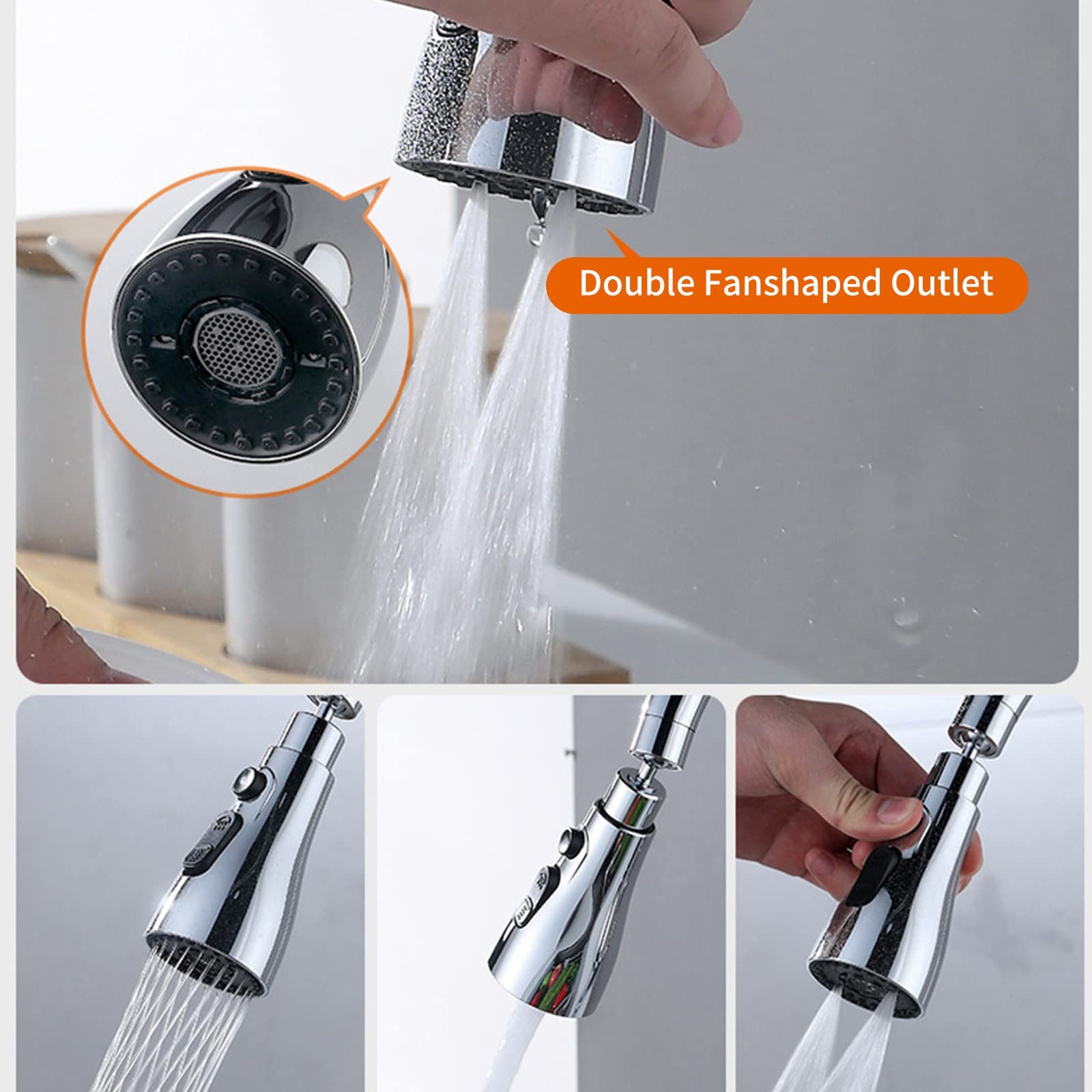 Girar grifo giratorio aireador 3 funciones cabezal de pulverización 360 ° grifo giratorio cabeza spayer G1/2 aireador de fregadero de ahorro de agua para grifo de cocina cabezal de pulverización de