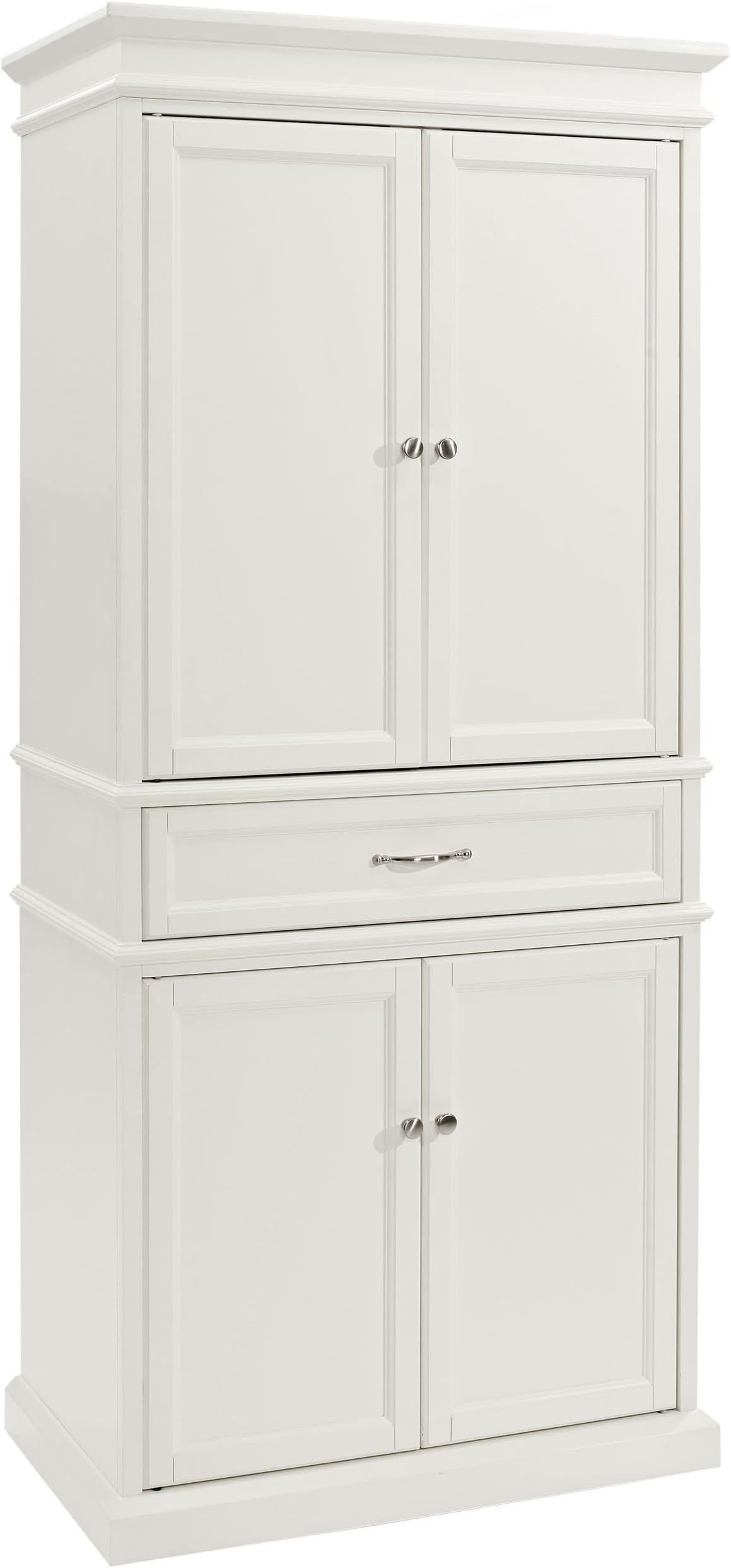 Crosley Furniture Parsons Traditional Pantry Storage Cabinet with Shelves, Kitchen, Dining, or Laundry Room, White
