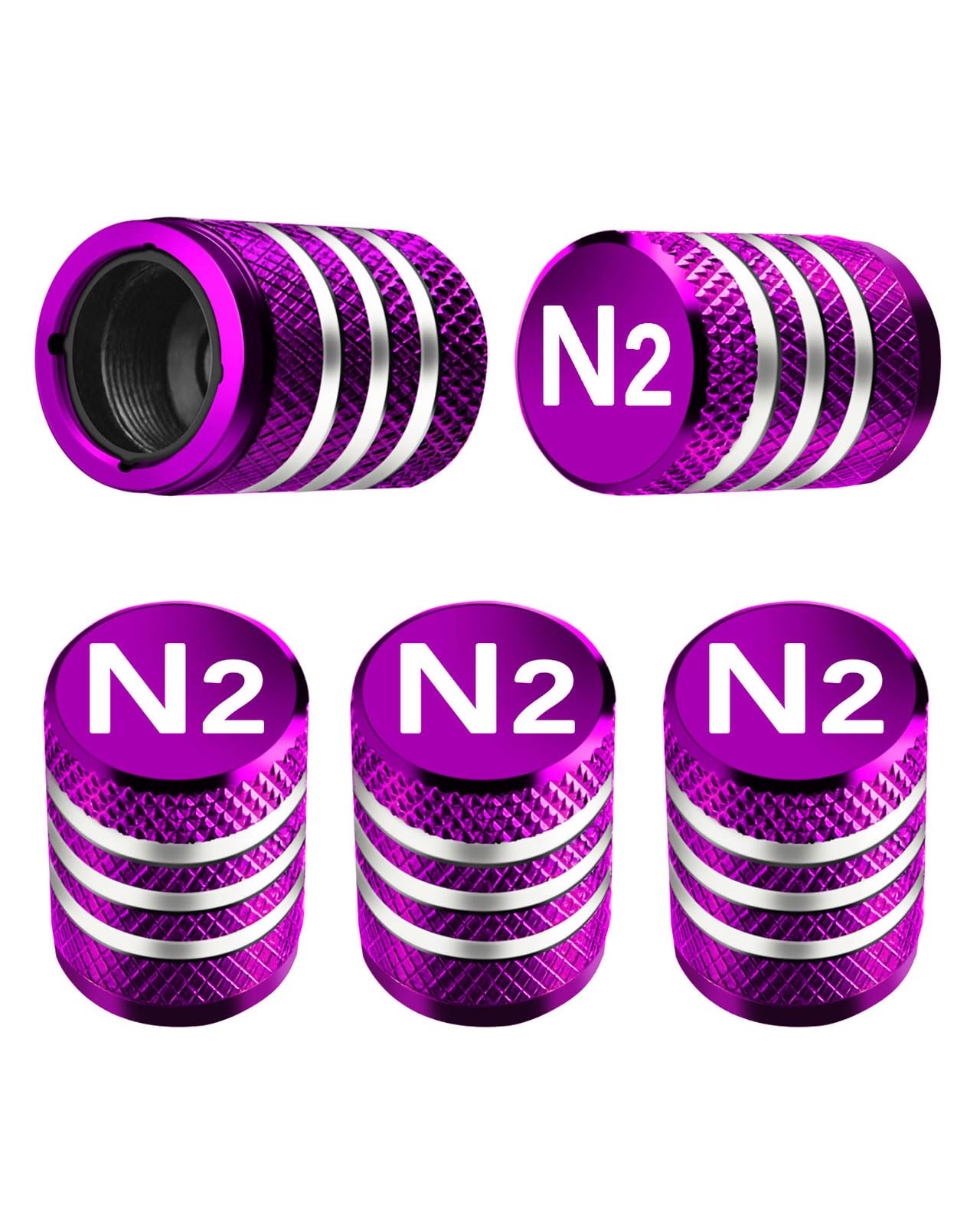 Tire Valve Stem Caps Cover - (5 Pack) Tire Air Cap N2 Nitrogen Metal with Plastic Liner Corrosion Resistant Leak-Proof for Car Truck Motorcycle Bike Purple
