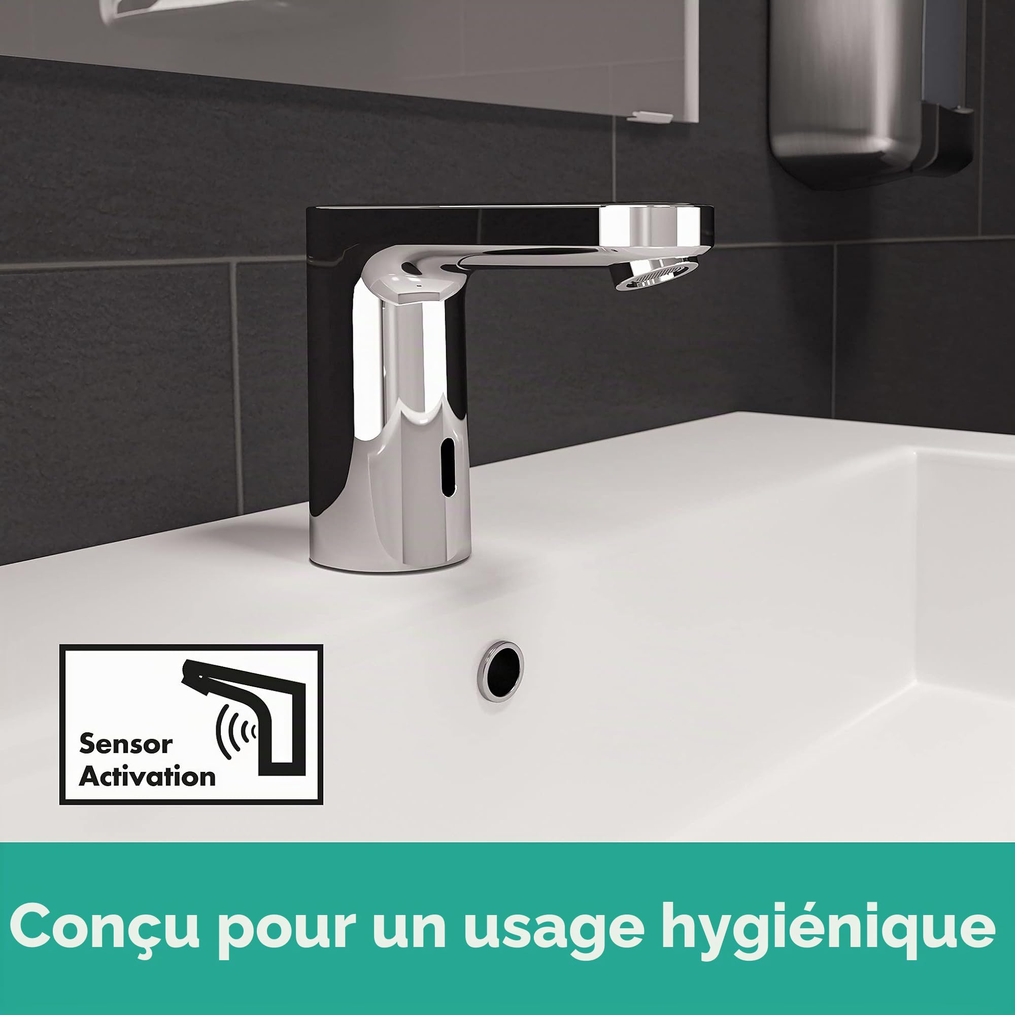 hansgrohe Vernis Blend - Mitigeur de lavabo électronique en eau froide sur batterie sans tirette ni vidage, Robinet salle de bain, hauteur sous bec 100 mm, économie d'eau (EcoSmart), Chromé, 71503000